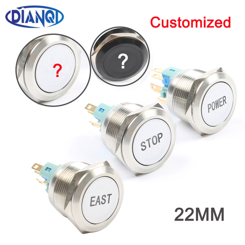 Customization button 22mm Metal push button switch ring lamp flat round latching Momentary  12V Green Red Blue LED buttonAlumina ► Photo 1/6