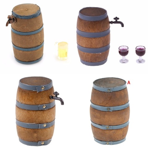 Mini Wooden Red Wine Barrel Miniature Beer Barrel Beer Cask Beer Keg for Dolls House Decoration 1:12 Scale Dollhouse Accessories ► Photo 1/6
