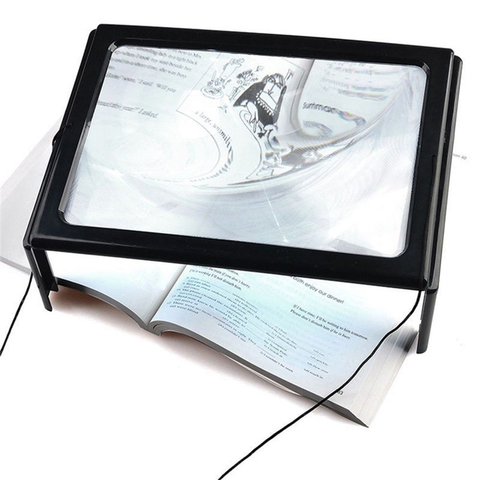 Full Page Magnifying Glass with 4 LED Lights and Foldable Legs - 3x Len - Large Rectangular Magnifier for Desktop Reading ► Photo 1/6