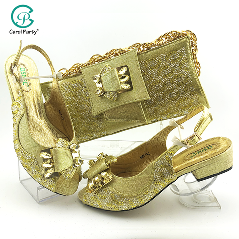 Gold Color African Ladies Wedding Shoes and Bag to Match Set