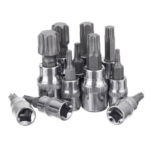 11Pcs 1/4 3/8 Inch Torx Hex Star Bit Set Security Tamper Proof Bit Driver Screwdriver Hand Tool Socket Set Bits T10 to T60 ► Photo 1/6