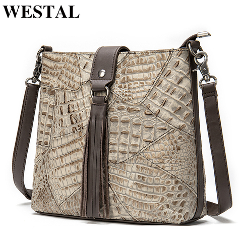 WESTAL women's leather bag vintage shoulder bag for women zip messenger bags with tassel genuine leather shoulder bags female ► Photo 1/6