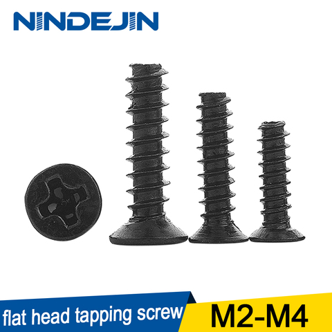 NINDEJIN 100pcs Cross Recessed Countersunk Head Self-tapping Screw M2 M2.3 M2.6 M3 M4 Black Carbon Steel Flat Head Mini Screw ► Photo 1/6