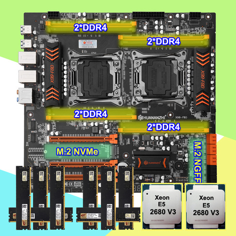 HUANANZHI X99-F8D LGA2011-3 Motherboard with Dual CPU Socket 2 M.2 Slot Dual Xeon processor E5 2680 V3 RAM 128G(8*16G) 2400 RECC ► Photo 1/6