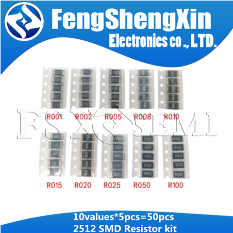 10values X5pcs=50pcs 2512 2W 1% Resistor R001 R002 R005 R008 R010 R015 R020 R025 R050 R100 Alloy resistance Metal alloy Kit ► Photo 1/5