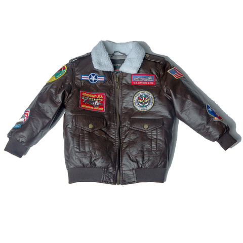 2-12 years old 2022 winter PU leather A2 bomber flight jacket baby girl clothes  boy kids girls coat vintage Outerwear pilot ► Photo 1/6