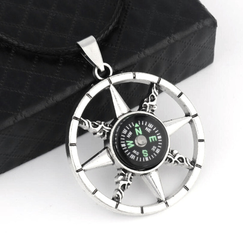 HNSP Compass Pendant Necklace For Men Boy Gift jewelry With 50 cm leather Rope chain Wholesale ► Photo 1/6