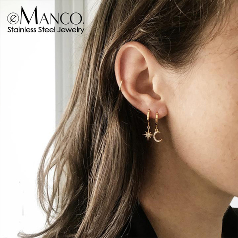 eManco Stainless Steel Hoop Earrings for women Aesthetic Star Moon Hanging Earring Dangle Earring Fashion Jewelry 2022 wholesale ► Photo 1/4