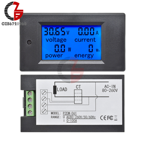 20A 50A 100A AC 80-260V DC 6.5-100V LCD Digital Voltmeter Ammeter Power Energy Car Voltage Current Meter Volt 12V 24V 110V 220V ► Photo 1/6