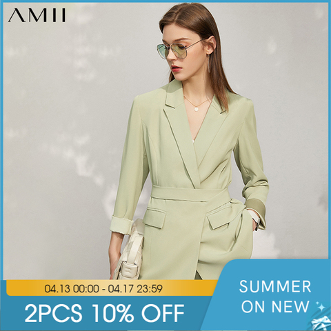 Amii Minimalism Spring New Suit Set Offical Lady Solid Lapel Full Sleeve Belt Women's Coat Causal Women's Suit Pants 12140246 ► Photo 1/5
