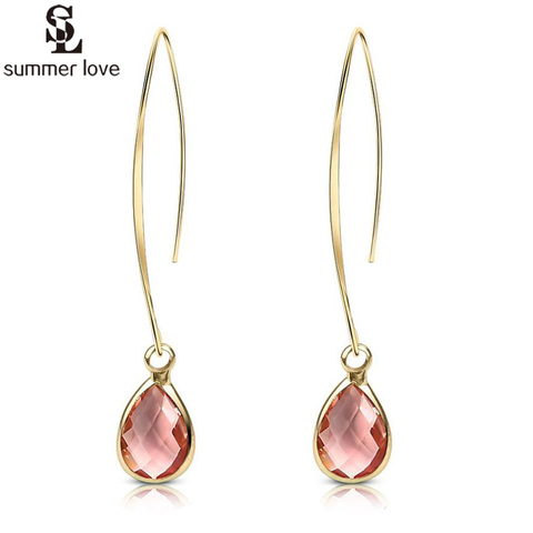 2022 Trendy Teardrop Crystal Dangle Earrings for Women Girls Fashion Gold Color Pink Waterdrop Long Earring Bridesmaid Jewelry ► Photo 1/6