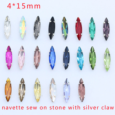 24-Color 4x15mm Navette Horse Eye Sew on Silver 4 Claw Button Rhinestone Crystal For Garment Jewelry wedding dress Shoe Bag Diy ► Photo 1/5