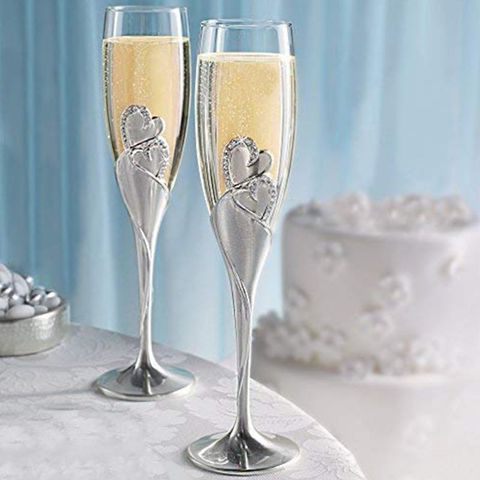 Wedding Wine Glasses Handmade Bride And Groom Toasting Flutes Wedding Accessories Valentine's Day Gift,Gold Hearts ► Photo 1/6