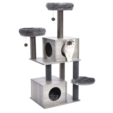 H166CM Fast Delivery Cat Tree Tower Condo Solid Wood Scratcher with Scratching Post for Cats Climbing Tree Toys Furniture Design ► Photo 1/6