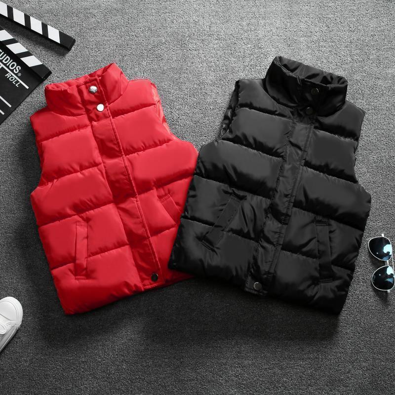 Solid Color Children Stand Collar Cotton Vests Autumn Winter Down Sleeveless Waistcoat  Jacket Coat Warm Outerwear 3-12Y Clothes ► Photo 1/6
