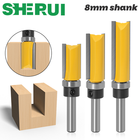 1-3pcs 8mm Shank Flush Trim Router Bit Pattern Bit Top Bottom Bearing 5/8