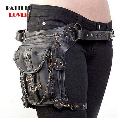 Lady Pockets Retro Messenger Bags Punk Vintage Steampunk Crossbody Women Shoulder Waistbag Men Hombre Skull Rivet Travel Leg Bag ► Photo 1/6