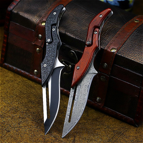 DEHONG  Damascus Mechanical folding Knife Fashion D2 steel folding knife outdoor folding knife pocket knife jungle hunting knife ► Photo 1/6