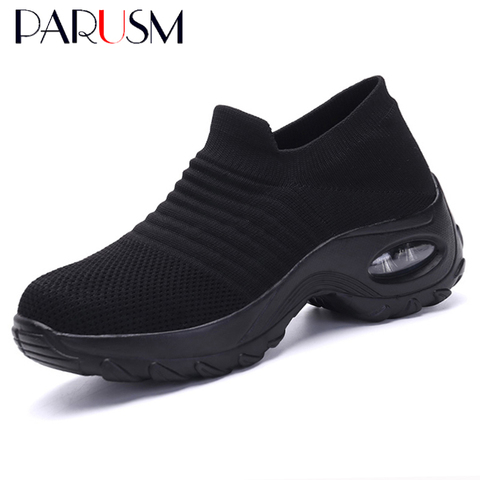 2022 Spring Women Sneakers Shoes Flat Slip on Platform Sneakers for Women Black Breathable Mesh Sock Sneakers Shoes ► Photo 1/6