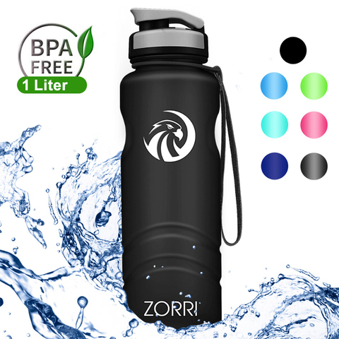 ZORRI Best Large Black Water Bottle Fashion Outside Sports 1 Litre Water Bottle Cycling Tourism And Camping Thermos Gourde ► Photo 1/6