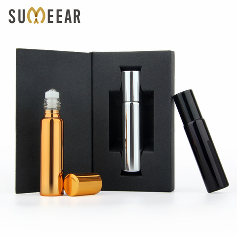 50 pcs/lot 10ml Packing box Essential Oil Bottle Stainless Steel Roller Ball Bottle Perfume Glass Bottle Travel Cosmetic ► Photo 1/6