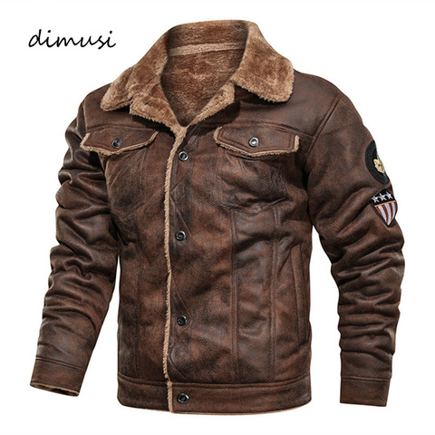 DIMUSI Winter Men Bomber Jacket Casual Mens Thick Fleece Army Tactical Coats Fashion Men Fur Collar Windbreaker Jackets Clothing ► Photo 1/6