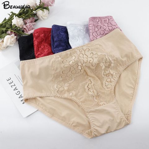 Beauwear Women's Sexy Panties Floral Under Pants Lace Lingerie Plus Size Lace Pajamas Underwear Women Silk Satin Shorts XL-5XL ► Photo 1/6