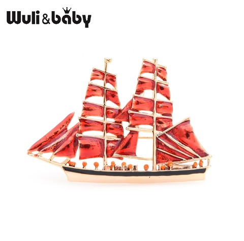 Wuli&baby Алые Паруса Big Red Sailboat Brooches Women Alloy Enamel Boat Brooch Pins Gifts ► Photo 1/4