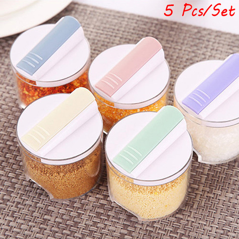 5pcs/set Kitchen Sugar Salt Pepper Spices Rack Seasoning Storage Box  Organizer Bottle Pot for Condiment