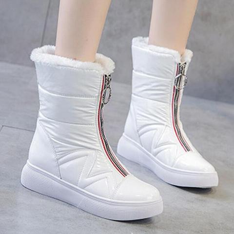 Thicken plush Waterproof Snow Boots Women's Short Boots 2022 New Wild Joker White Botties Warm Winter Shoes Black Front Zip ► Photo 1/3