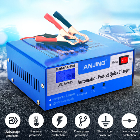 Pulse Repair Battery Charger ANJING AJ-618E 130V-250V 200AH 12V 24V Full Automatic Battery Charger Motorcycle Car Fast Charging ► Photo 1/6