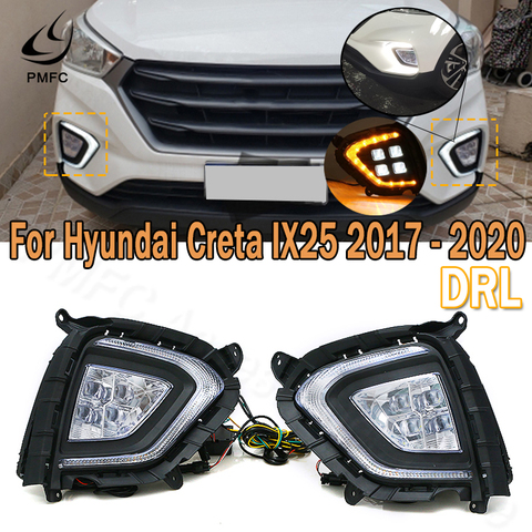 PMFC 1Pair DRL LED Daytime Running Light Fog Lamp With Yellow Turn Signal Lamp For Hyundai Creta IX25 2017 2022 ► Photo 1/6