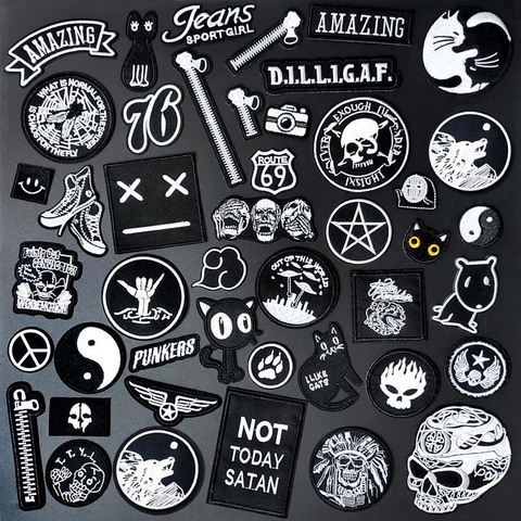 black White Expression Cloth Mend Decorate Iron On Patch Clothes Apparel Sewing Decoration Applique Sew On Patches For Clothing ► Photo 1/6