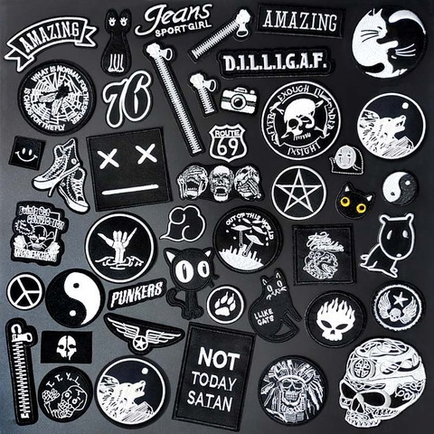 Patches Appliques Clothes Black White  Black White Iron Patches - Fashion  Embroidery - Aliexpress