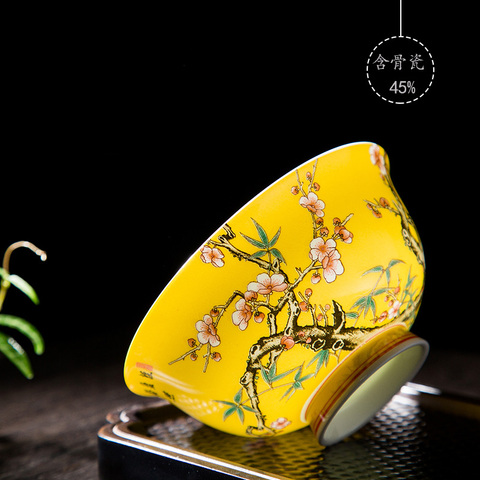 Enamel Single Bowl Chinese Style Retro Flower Bird Pattern Bowl Jingdezhen Fine Bone China Ceramic Tableware ► Photo 1/6