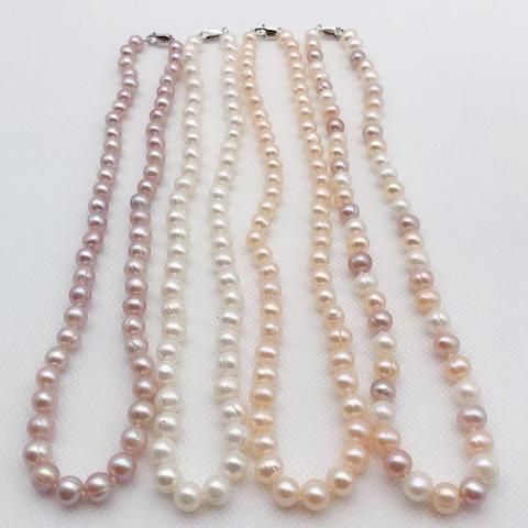 New Natural Freshwater Cultured Pearl Thread Pearl 7-8MM White Pink Purple Multicolor Necklace 925 sterling silver clasp ► Photo 1/6