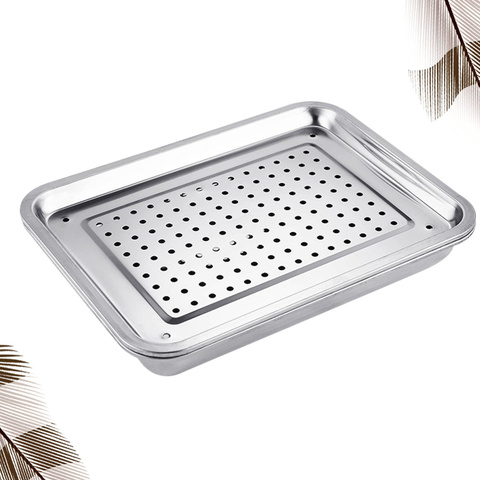 Stainless Steel Tea Cup Tray Household Rectangle Tea Plate Japanese Style Hollow Tray Holder for Home Teahouse (36x27cm) ► Photo 1/6