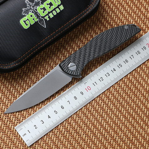 Green thorn hation zero flipper d2 carbon fiber + TC4 titanium knife CF camping knob bag fruit practical knife survival EDC tool ► Photo 1/6