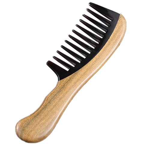 Hair Comb No Static Detangling Natural Aroma Handmade Wooden Buffalo Horn Comb Wide Tooth Comb ► Photo 1/6