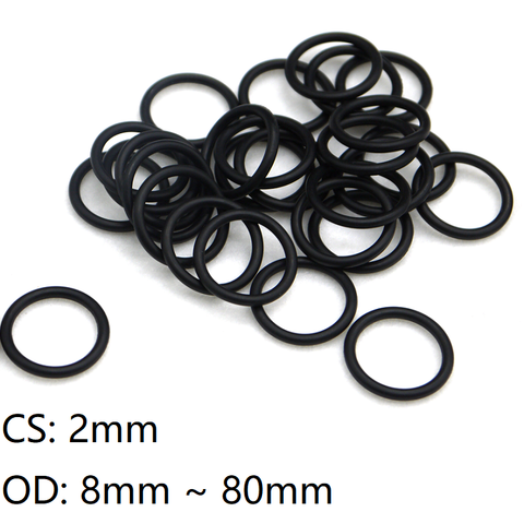 10pcs Black O Ring Gasket CS 2mm OD 8mm ~ 80mm NBR Automobile Nitrile Rubber Round O Type Corrosion Oil Resistant Sealing Washer ► Photo 1/6