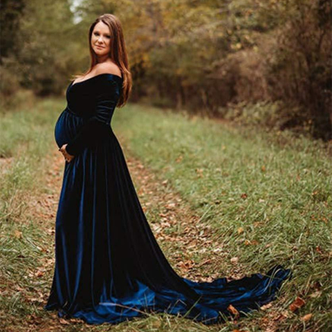 Long Maternity Shoot Dress Pleuche Elegence Pregnancy Dresses Photography Maxi Maternity Gown Photo Prop For Pregnant Women 2022 ► Photo 1/6