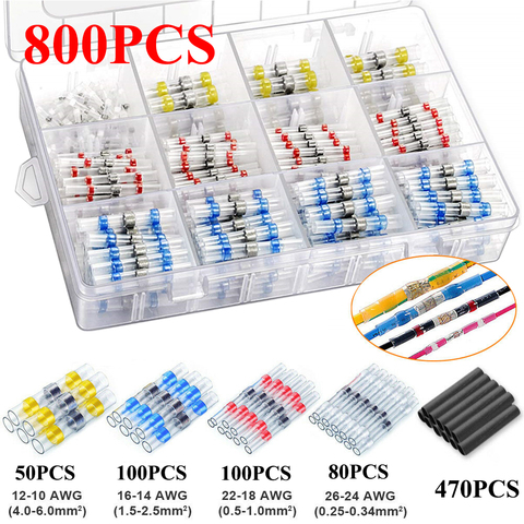 300/600/800Pcs Solder Seal Wire Connectors Kit, Heat Shrink Butt Connectors Waterproof and Insulated Electrical Wire Terminals ► Photo 1/6
