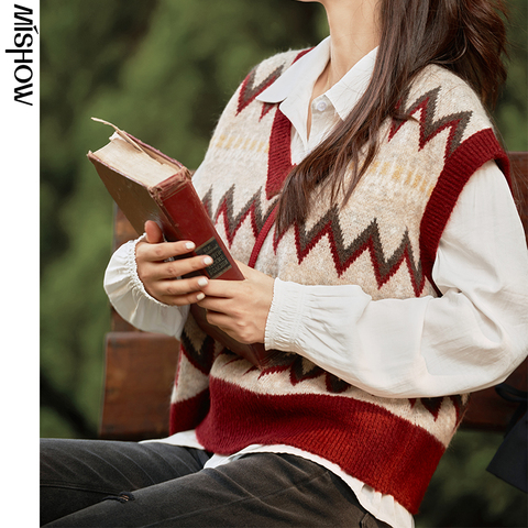 MISHOW 2022 Autumn Sweater Vest For Women Sleeveless Pullover Casual V-Neck Knitwear Female Outdoor Clothing MX20C5344 ► Photo 1/6