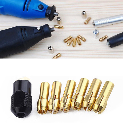 Hot 7 Pcs/set Brass Drill Chucks Collet Bits 1-3.2mm Shank Screw Nut Replacement For Dremel Rotary Tool #w5 ► Photo 1/1