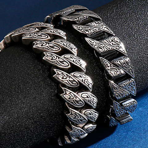 Heavy Stainless Steel Bracelet For Men Vintage Pattern Mens Chain Bracelets 2022 Massive Male Jewelry Accessories Dropshipping ► Photo 1/6