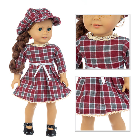 NewHat with red plaid skirt suits  Fit For American Girl Doll 18 Inch Doll Clothes , Shoes are not included. ► Photo 1/6