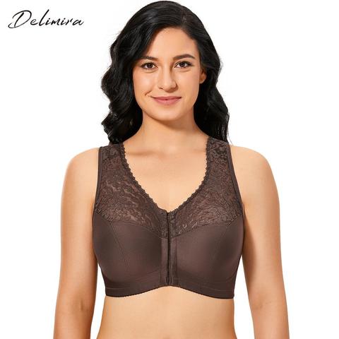 Delimira Women's Front Closure Full Figure Wirefree Racerback Lace Plus Size Bra ► Photo 1/6