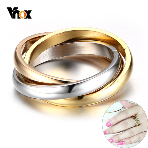 Vnox Classic 3 Rounds Ring Sets Women Stainless Steel Wedding Engagement Female Finger Jewelry ► Photo 1/6