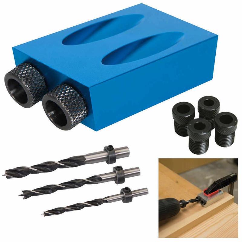 Pocket Hole Jig Kit 15° Angle 6/8/10mm Adapter Drill Guide Woodworking Set Tool