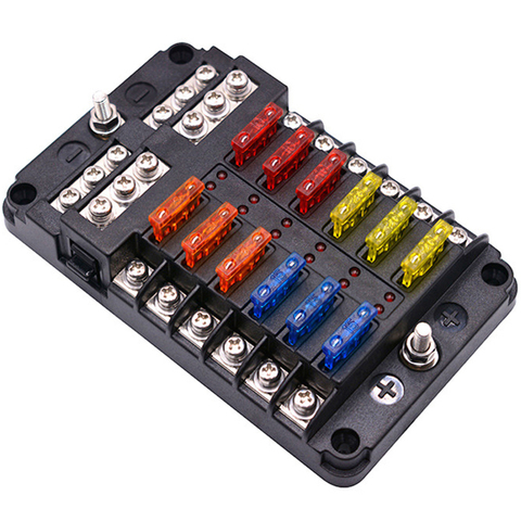 12V 32V Plastic Cover Fuse Box Holder M5 Stud With LED Indicator Light 6 Ways 12 Ways Blade for Auto Car Boat Marine Trike ► Photo 1/6